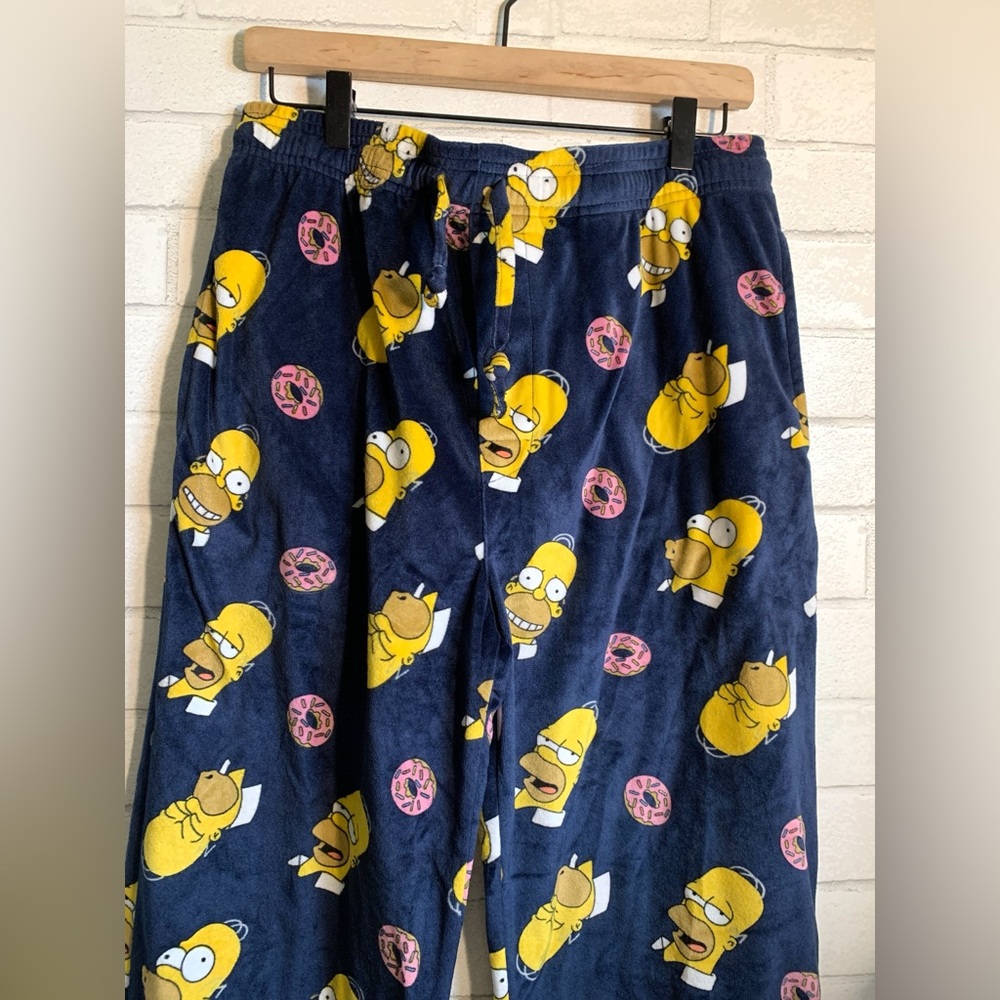 The Simpsons Homer Faces & Sprinkle Donut Soft Velour Navy Pajama Pants M/L - Picture 2 of 5